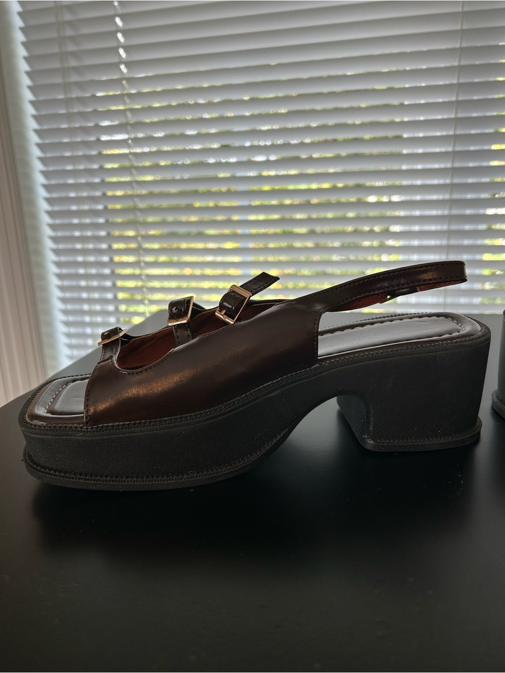 Chunky Brown Platform Slingback Sandals for Women - Picture 3 of 4